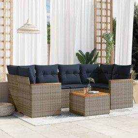 7 Piece Patio Sofa Set with Cushions Gray Poly Rattan
