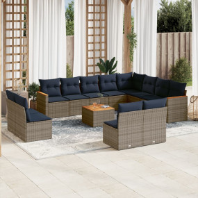 13 Piece Patio Sofa Set with Cushions Gray Poly Rattan