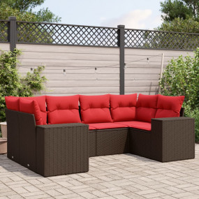 6 Piece Patio Sofa Set with Cushions Brown Poly Rattan