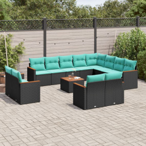 13 Piece Patio Sofa Set with Cushions Black Poly Rattan