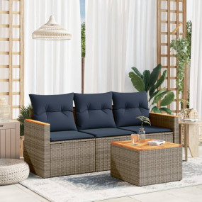 4 Piece Patio Sofa Set with Cushions Gray Poly Rattan