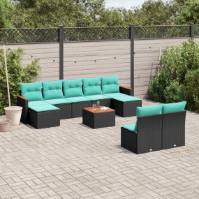 10 Piece Patio Sofa Set with Cushions Black Poly Rattan