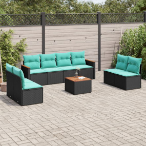 9 Piece Patio Sofa Set with Cushions Black Poly Rattan