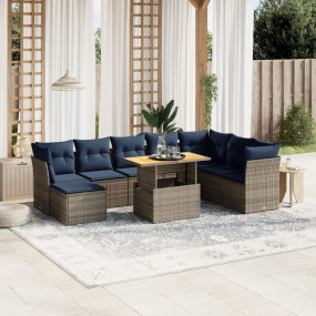 9 Piece Patio Sofa Set with Cushions Gray Poly Rattan