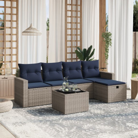 6 Piece Patio Sofa Set with Cushions Gray Poly Rattan