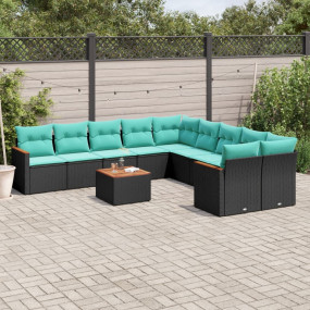 11 Piece Patio Sofa Set with Cushions Black Poly Rattan