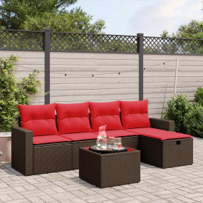 6 Piece Patio Sofa Set with Cushions Brown Poly Rattan