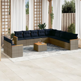 12 Piece Patio Sofa Set with Cushions Gray Poly Rattan