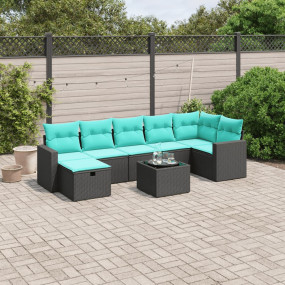 8 Piece Patio Sofa Set with Cushions Black Poly Rattan