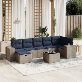 8 Piece Patio Sofa Set with Cushions Gray Poly Rattan