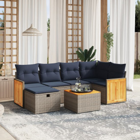 7 Piece Patio Sofa Set with Cushions Gray Poly Rattan