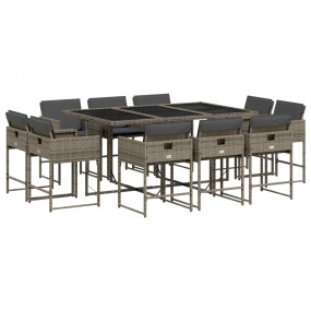 11 Piece Patio Dining Set with Cushions Gray Poly Ratta...