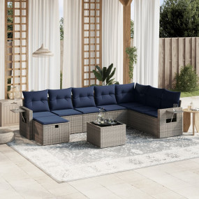 9 Piece Patio Sofa Set with Cushions Gray Poly Rattan