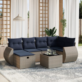 7 Piece Patio Sofa Set with Cushions Gray Poly Rattan