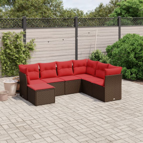7 Piece Patio Sofa Set with Cushions Brown Poly Rattan
