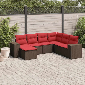 7 Piece Patio Sofa Set with Cushions Brown Poly Rattan
