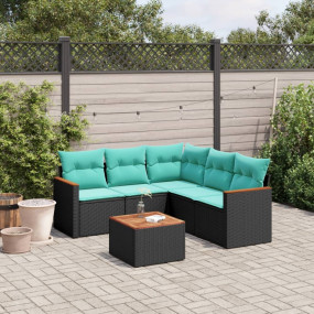 6 Piece Patio Sofa Set with Cushions Black Poly Rattan