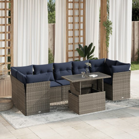8 Piece Patio Sofa Set with Cushions Gray Poly Rattan
