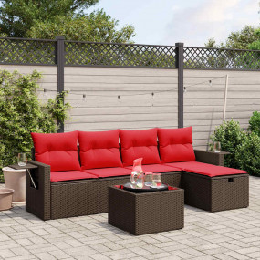 6 Piece Patio Sofa Set with Cushions Brown Poly Rattan