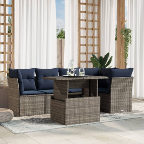 6 Piece Patio Sofa Set with Cushions Gray Poly Rattan