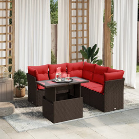 6 Piece Patio Sofa Set with Cushions Brown Poly Rattan