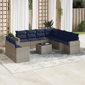 10 Piece Patio Sofa Set with Cushions Gray Poly Rattan