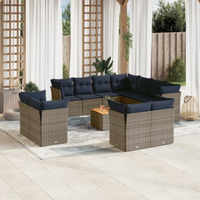 12 Piece Patio Sofa Set with Cushions Gray Poly Rattan