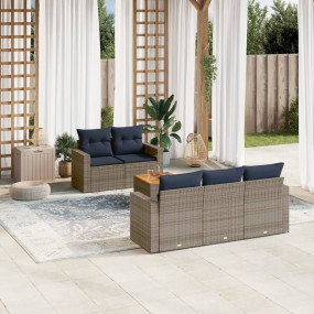 6 Piece Patio Sofa Set with Cushions Gray Poly Rattan