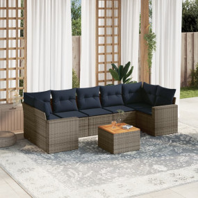 8 Piece Patio Sofa Set with Cushions Gray Poly Rattan