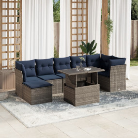 8 Piece Patio Sofa Set with Cushions Gray Poly Rattan