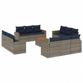 13 Piece Patio Sofa Set with Cushions Gray Poly Rattan