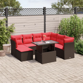 8 Piece Patio Sofa Set with Cushions Brown Poly Rattan