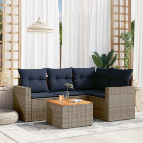 5 Piece Patio Sofa Set with Cushions Gray Poly Rattan