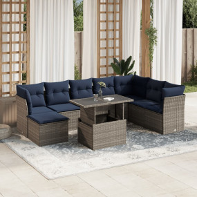 9 Piece Patio Sofa Set with Cushions Gray Poly Rattan