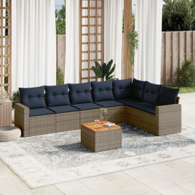 8 Piece Patio Sofa Set with Cushions Gray Poly Rattan