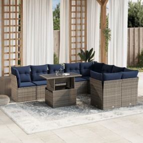 10 Piece Patio Sofa Set with Cushions Gray Poly Rattan