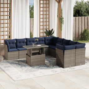 11 Piece Patio Sofa Set with Cushions Gray Poly Rattan