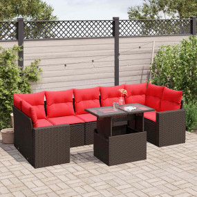 8 Piece Patio Sofa Set with Cushions Brown Poly Rattan