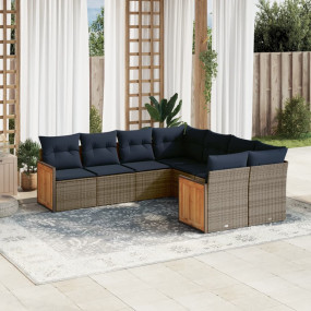 8 Piece Patio Sofa Set with Cushions Gray Poly Rattan