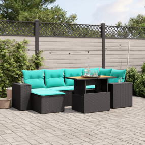 7 Piece Patio Sofa Set with Cushions Black Poly Rattan
