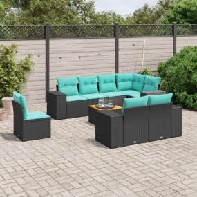 9 Piece Patio Sofa Set with Cushions Black Poly Rattan