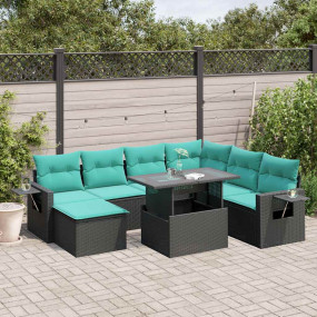 8 Piece Patio Sofa Set with Cushions Black Poly Rattan