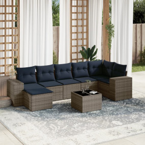 8 Piece Patio Sofa Set with Cushions Gray Poly Rattan