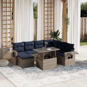 8 Piece Patio Sofa Set with Cushions Gray Poly Rattan
