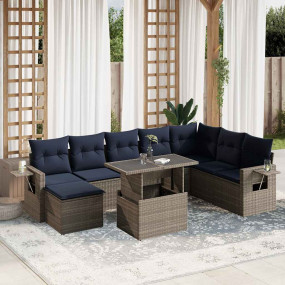 9 Piece Patio Sofa Set with Cushions Gray Poly Rattan