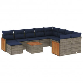 11 Piece Patio Sofa Set with Cushions Gray Poly Rattan