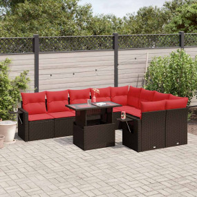 10 Piece Patio Sofa Set with Cushions Brown Poly Rattan