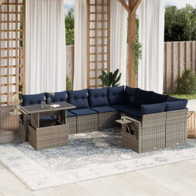 10 Piece Patio Sofa Set with Cushions Gray Poly Rattan