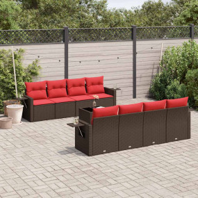 9 Piece Patio Sofa Set with Cushions Brown Poly Rattan