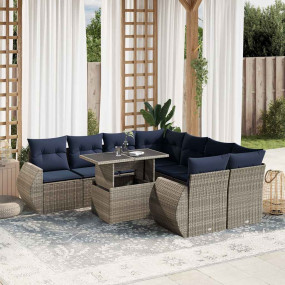 9 Piece Patio Sofa Set with Cushions Gray Poly Rattan